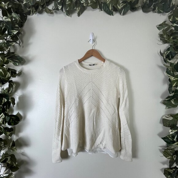 Lucky Brand Wool Blend Knit Pullover Layered Sweater Cream Women’s Size S - Picture 1 of 11